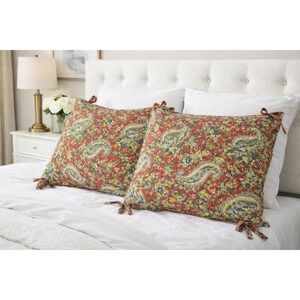 POTTERY BARN Shams Paisley‎ Floral Print Cotton QUILT Reversible Red Blue